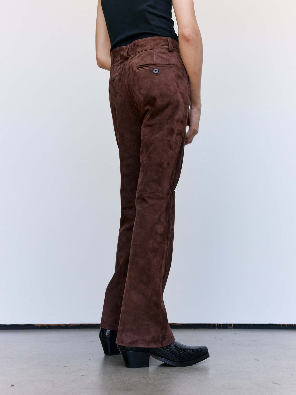 Ernest W. Baker Brown Calf Suede Leather Flare Pants - Brown - Image 2 of 9