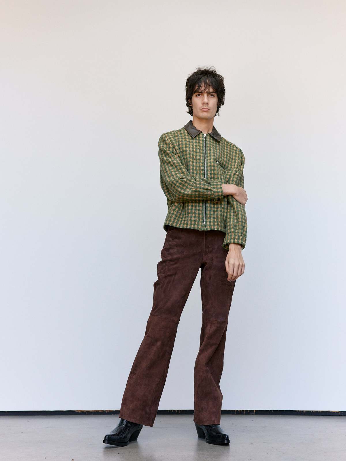 Ernest W. Baker Brown Calf Suede Leather Flare Pants - Brown - Image 3 of 9