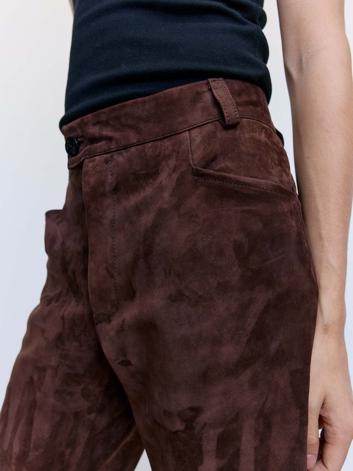 Ernest W. Baker Brown Calf Suede Leather Flare Pants - Brown - Image 4 of 9