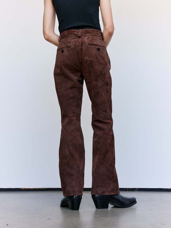 Ernest W. Baker Brown Calf Suede Leather Flare Pants - Brown
