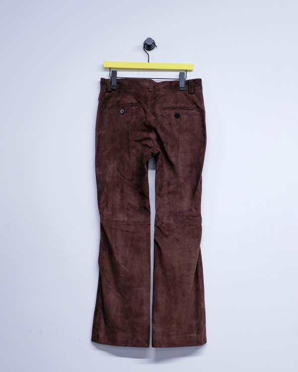 Ernest W. Baker Brown Calf Suede Leather Flare Pants - Brown