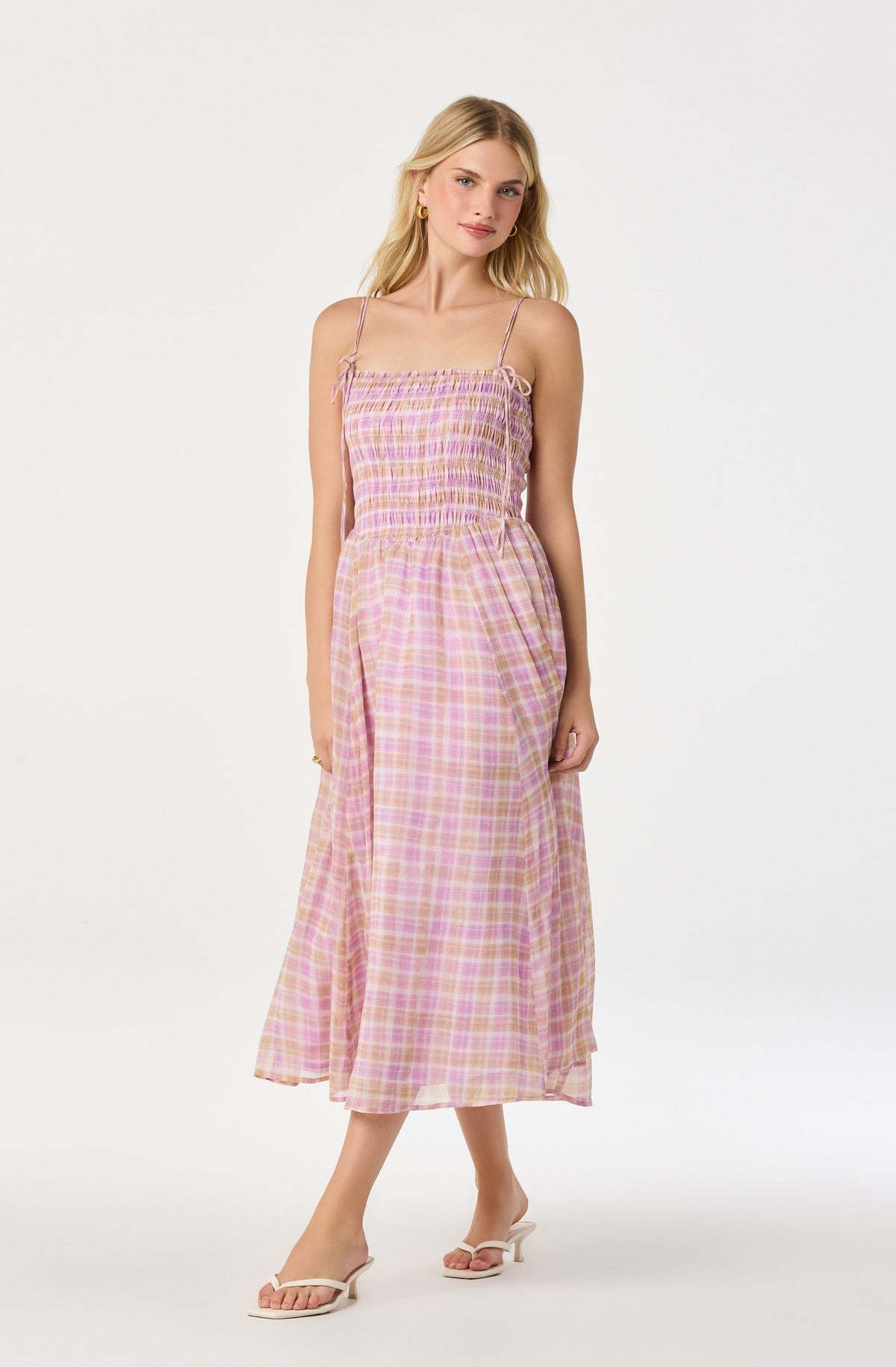 ASTR The Label Lahela Plaid Smocked Midi Dress - Image 1 of 6
