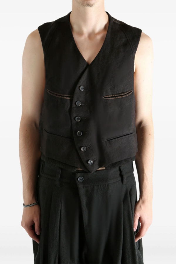 Ziggy Chen Dark Brown Button Wool Gilet Vest - Gray