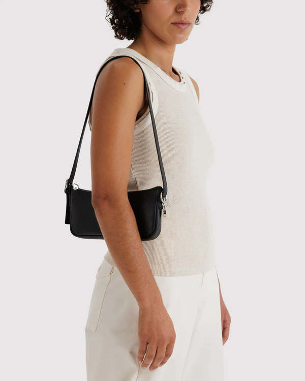 BAGGU Black Recycled Leather Pochette Purse
