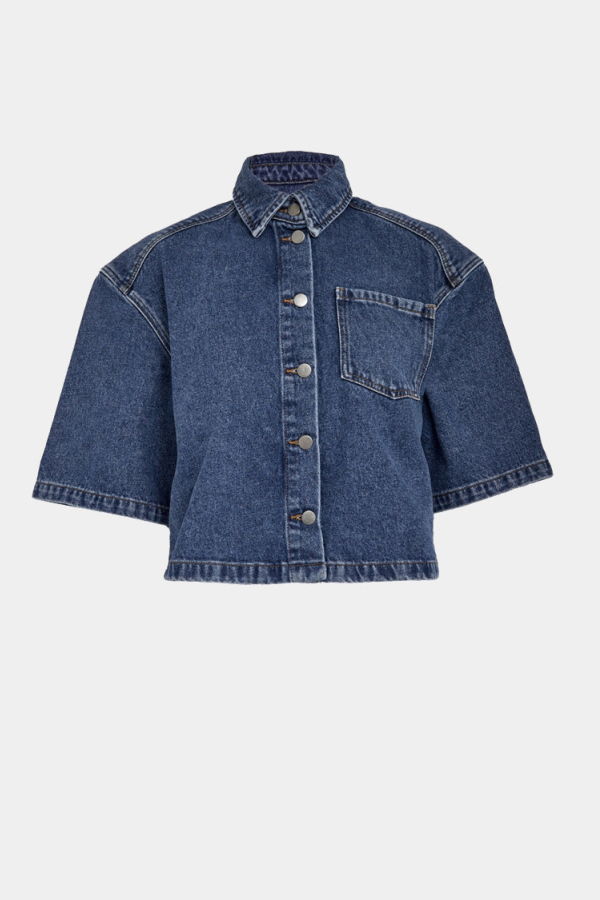 MINUS Kaddi Crop Shirt in Mid Blue Denim