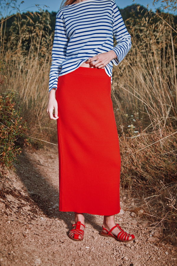L'ENVERS CECILE Organic Cotton Straight Midi Skirt 