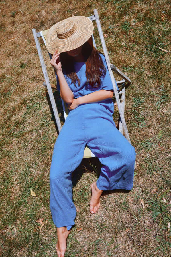 L'ENVERS Louisa Organic Cotton Cropped Pants - Cyan Blue