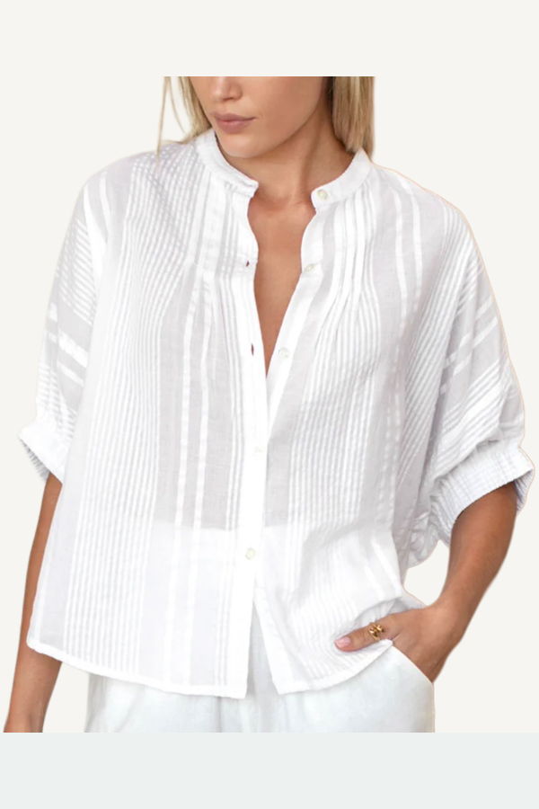 Emerson Fry Mandarin Collar Cloud Seersucker Top