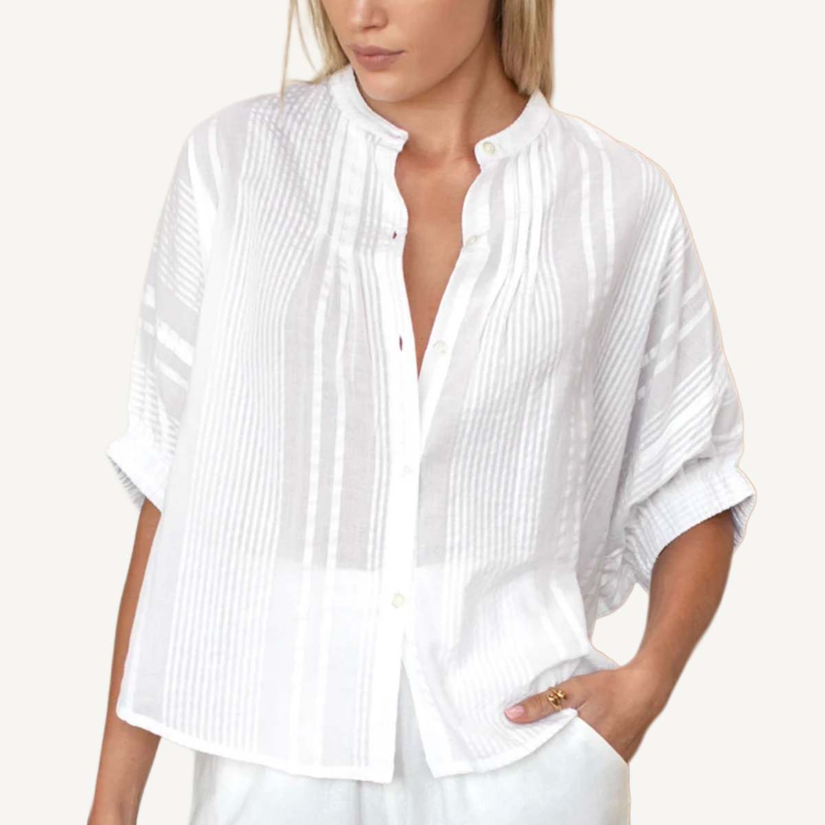 Emerson Fry Mandarin Collar Cloud Seersucker Top - Image 1 of 2