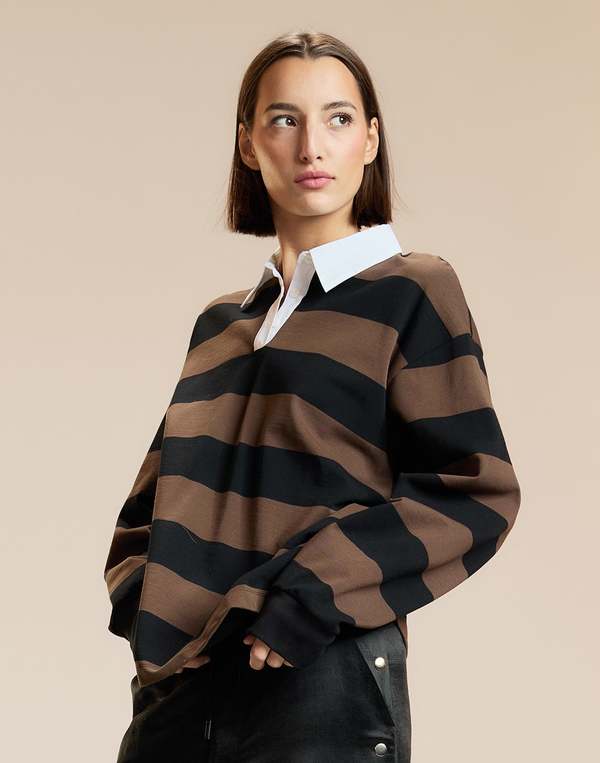 Cynthia Rowley Ardie Striped Rugby Shirt Top - BLKBR
