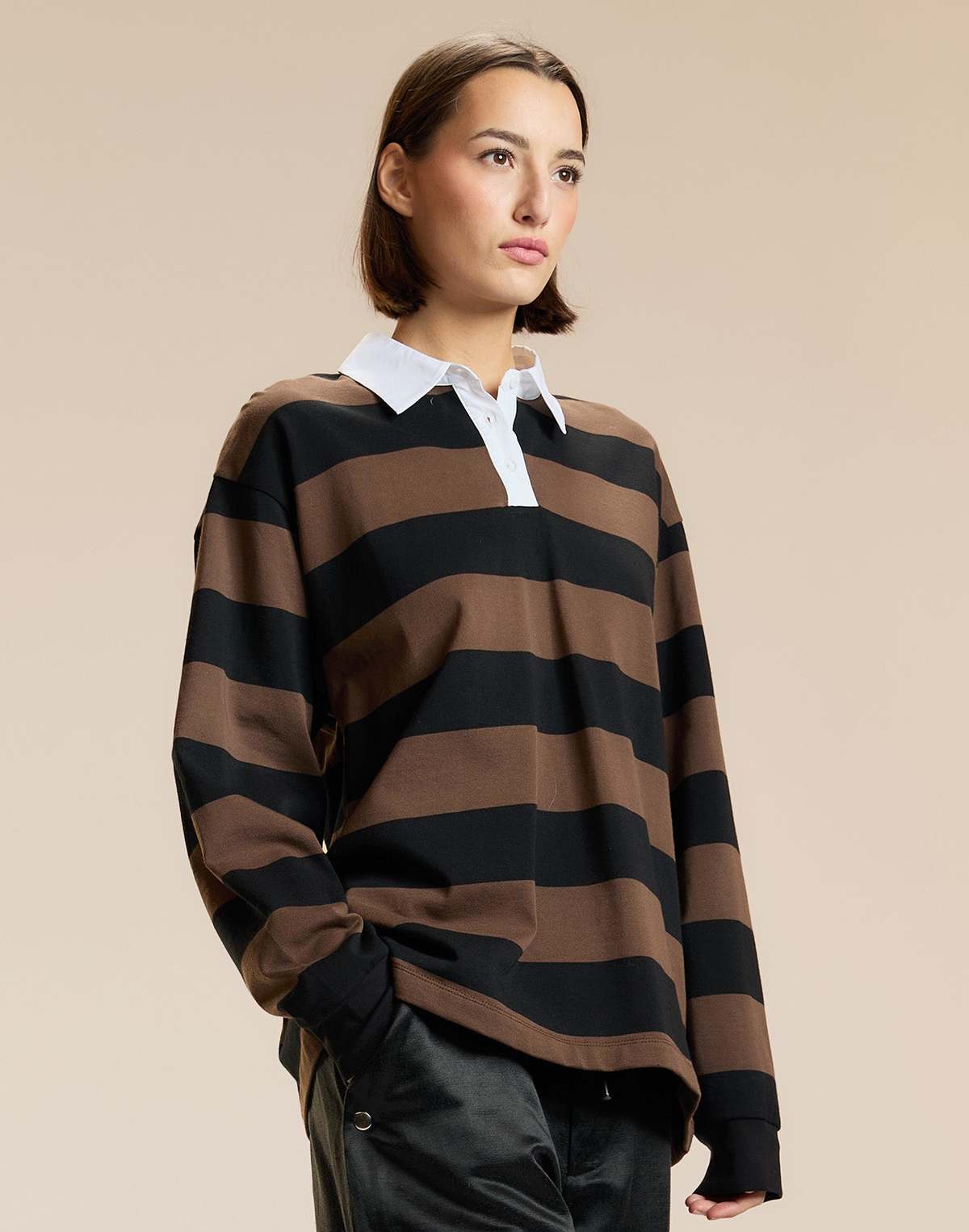 Cynthia Rowley Ardie Striped Rugby Shirt Top - BLKBR - Image 2 of 3