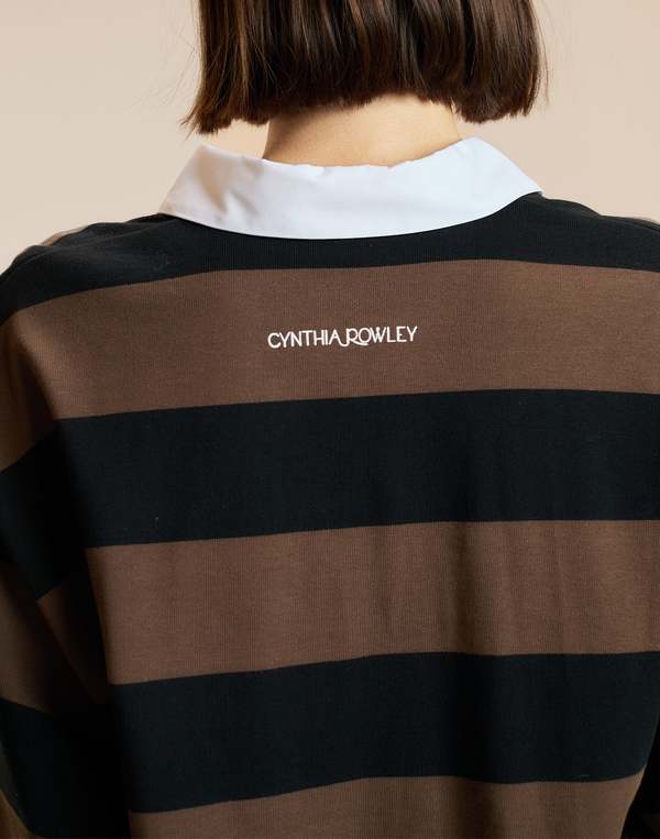 Cynthia Rowley Ardie Striped Rugby Shirt Top - BLKBR