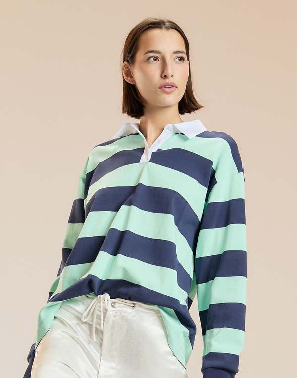 Cynthia Rowley Ardie Striped Rugby Top - NVYMNT
