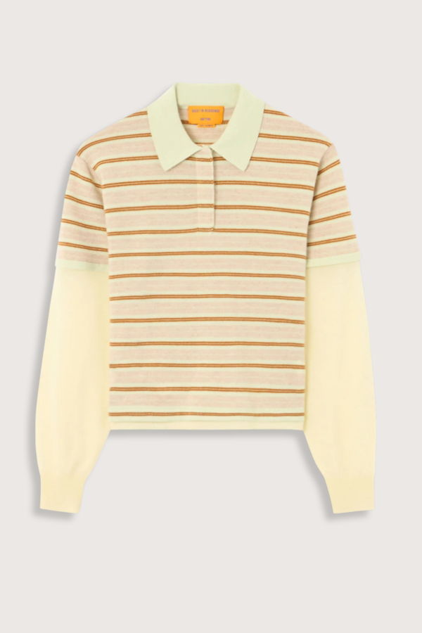 Guest in Residence Layered Stripe Rugby Cashmere Polo - Lime Combo