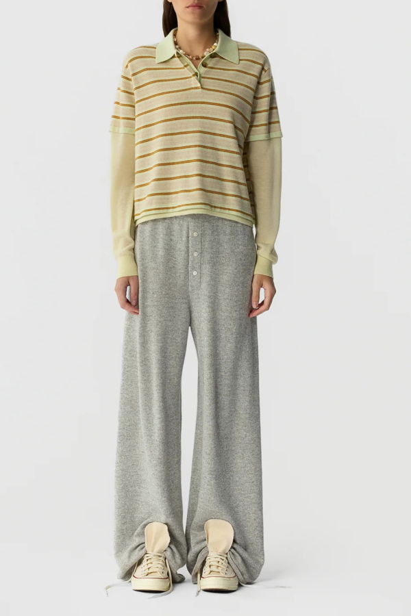 Guest in Residence Layered Stripe Rugby Cashmere Polo - Lime Combo