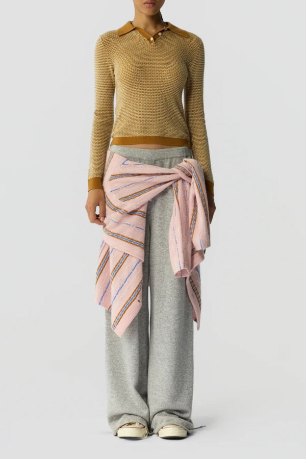 Guest in Residence Pique Shrunken Long Sleeve Polo Cashmere Polo - Suede