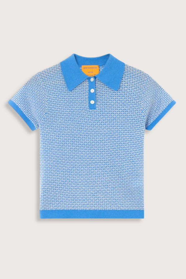 Guest in Residence Pique Shrunken Short Sleeve Cashmere Polo - Blue
