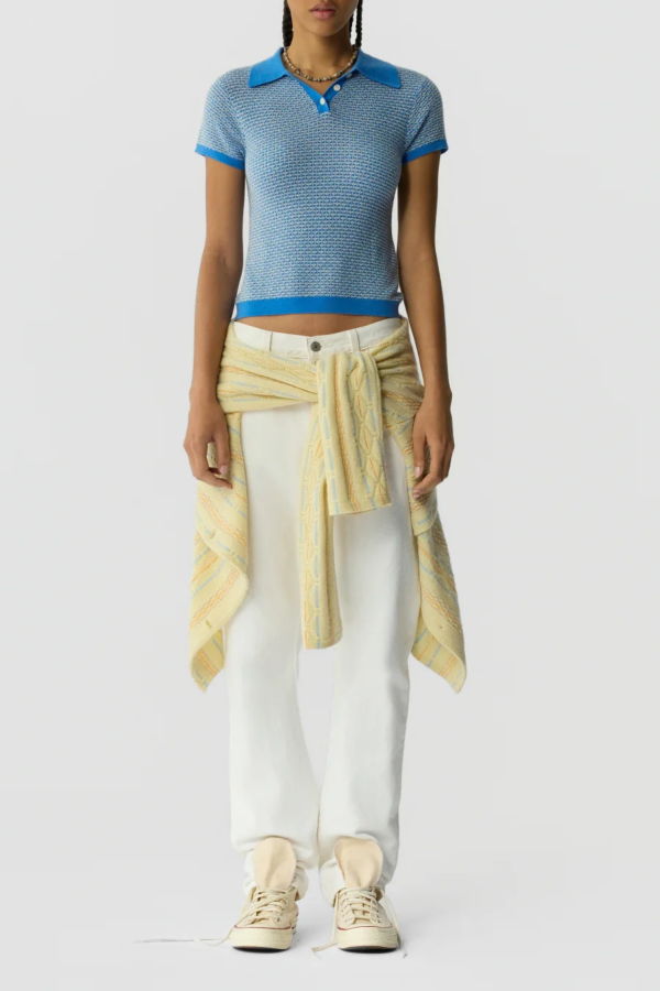 Guest in Residence Pique Shrunken Short Sleeve Cashmere Polo - Blue