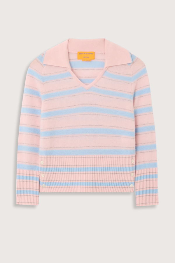 Guest in Residence Port Polo Cashmere With Side Button Sweater - Pink Combo