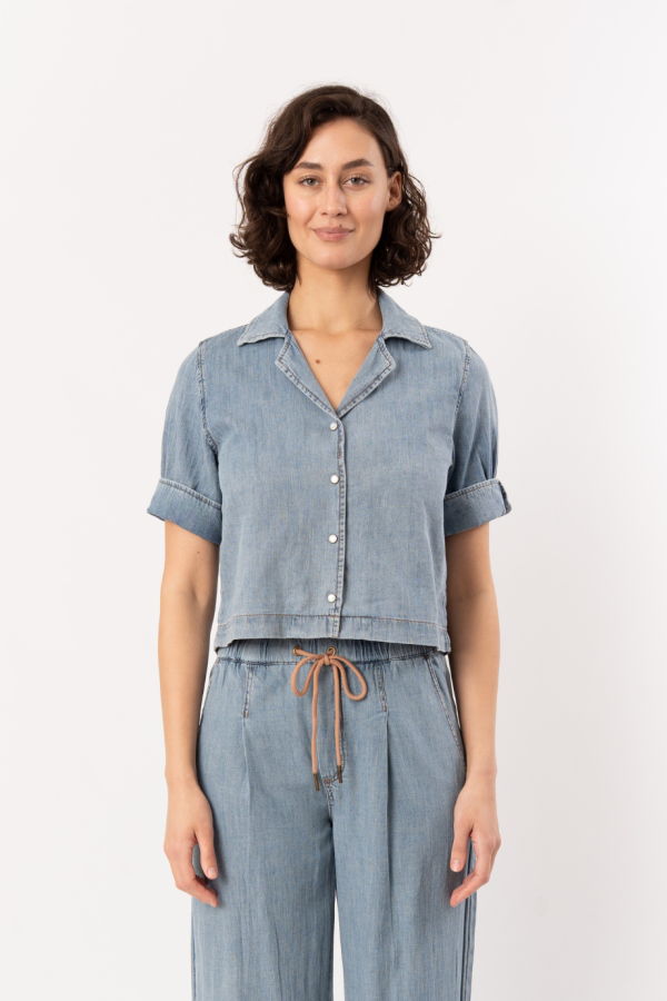 Lilla P. Denim Cuffed Shirt - Blue Wash