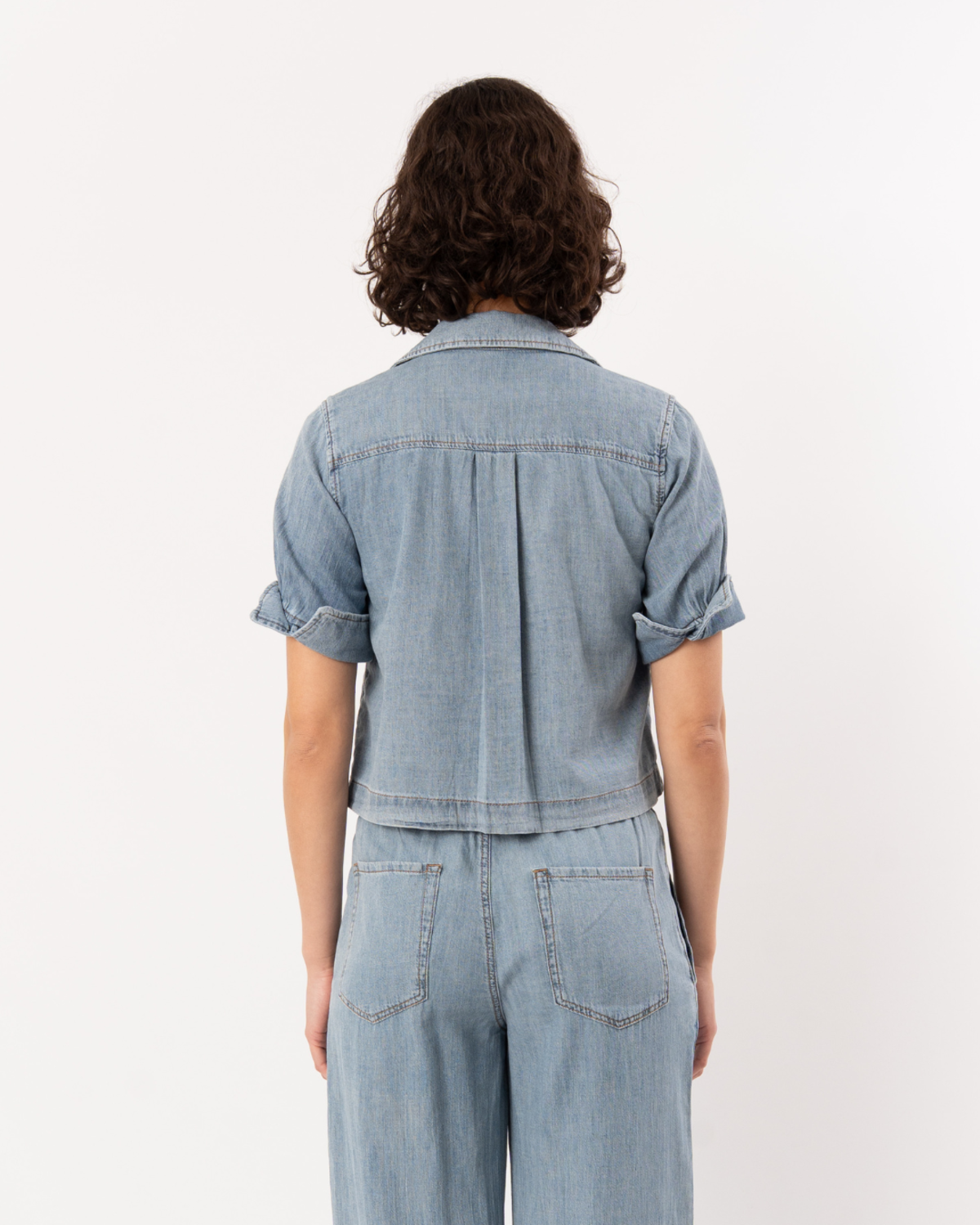 Lilla P. Denim Cuffed Shirt - Blue Wash - Image 2 of 5