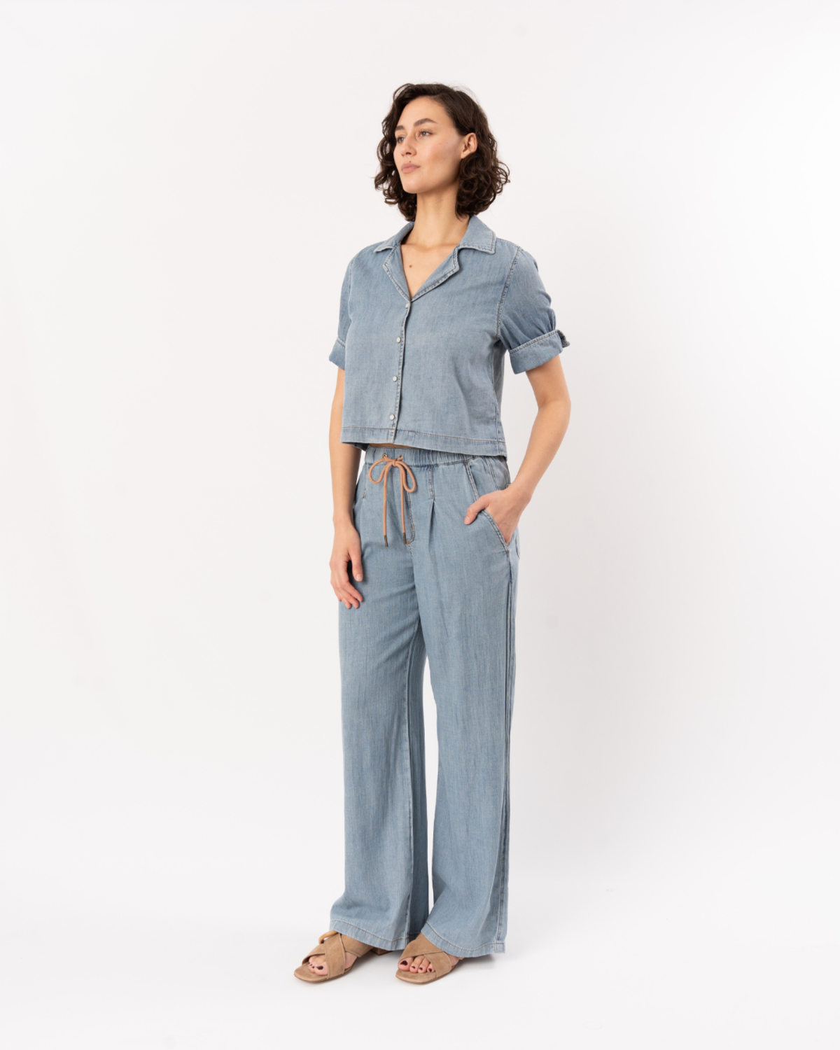 Lilla P. Denim Cuffed Shirt - Blue Wash - Image 3 of 5