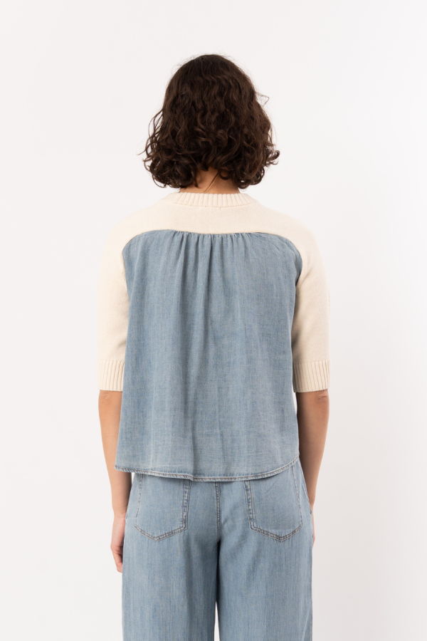 Lilla P. Denim Elbow Sleeve Sweater - Off-White