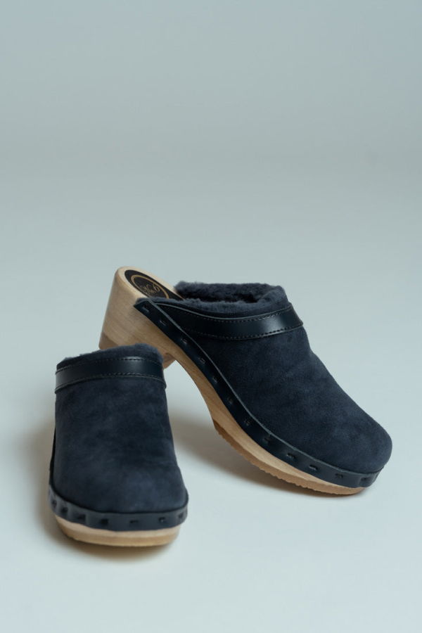 No.6 Dakota Shearling High Heel Clog - Navy