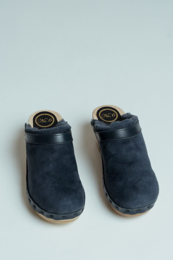 No.6 Dakota Shearling High Heel Clog - Navy