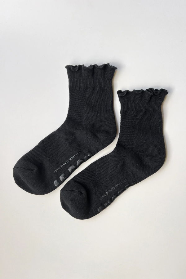 Le Bon Shoppe Ruffled Hugger Crew Socks - Black