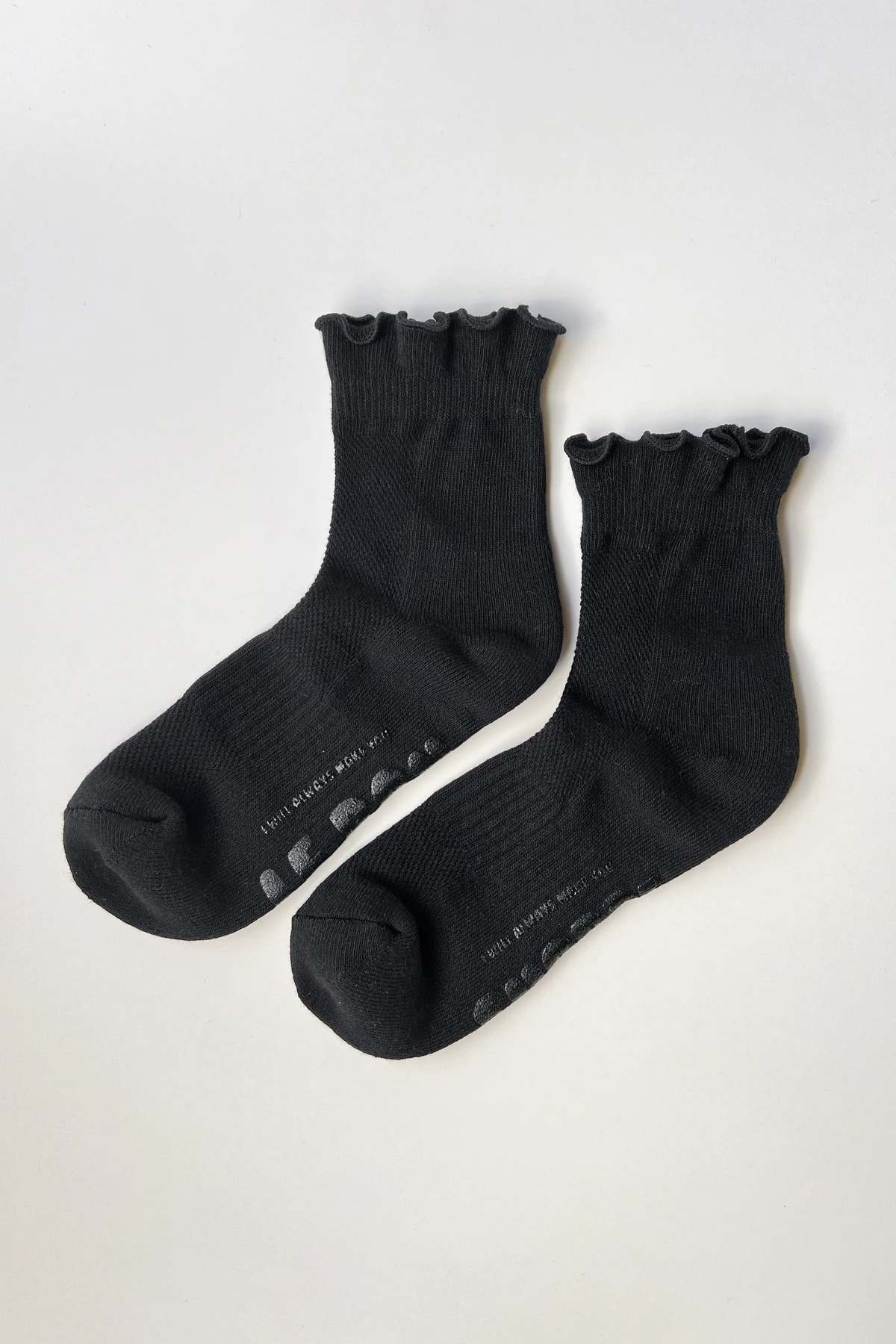 Le Bon Shoppe Ruffled Hugger Crew Socks - Black - Image 1 of 4