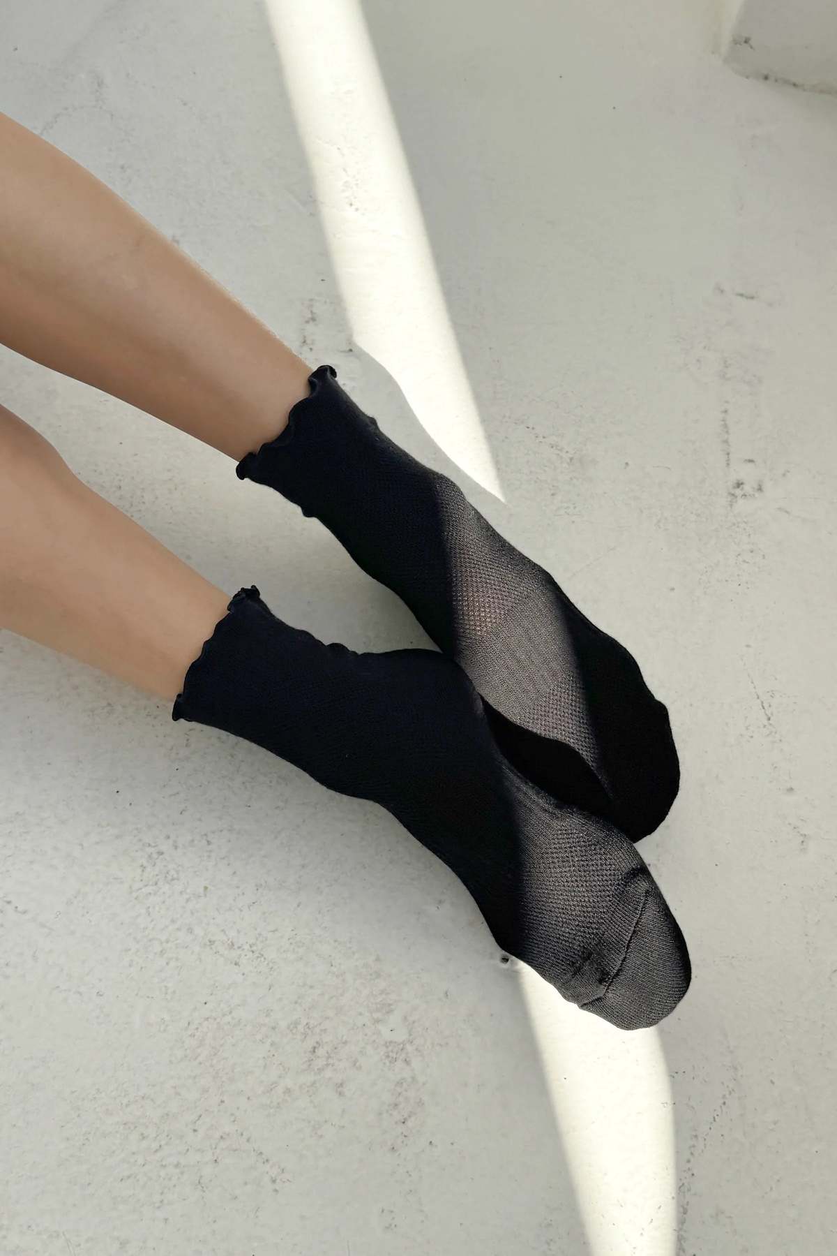 Le Bon Shoppe Ruffled Hugger Crew Socks - Black - Image 2 of 4