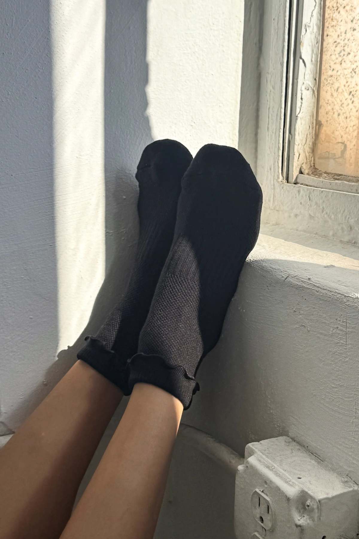 Le Bon Shoppe Ruffled Hugger Crew Socks - Black - Image 3 of 4