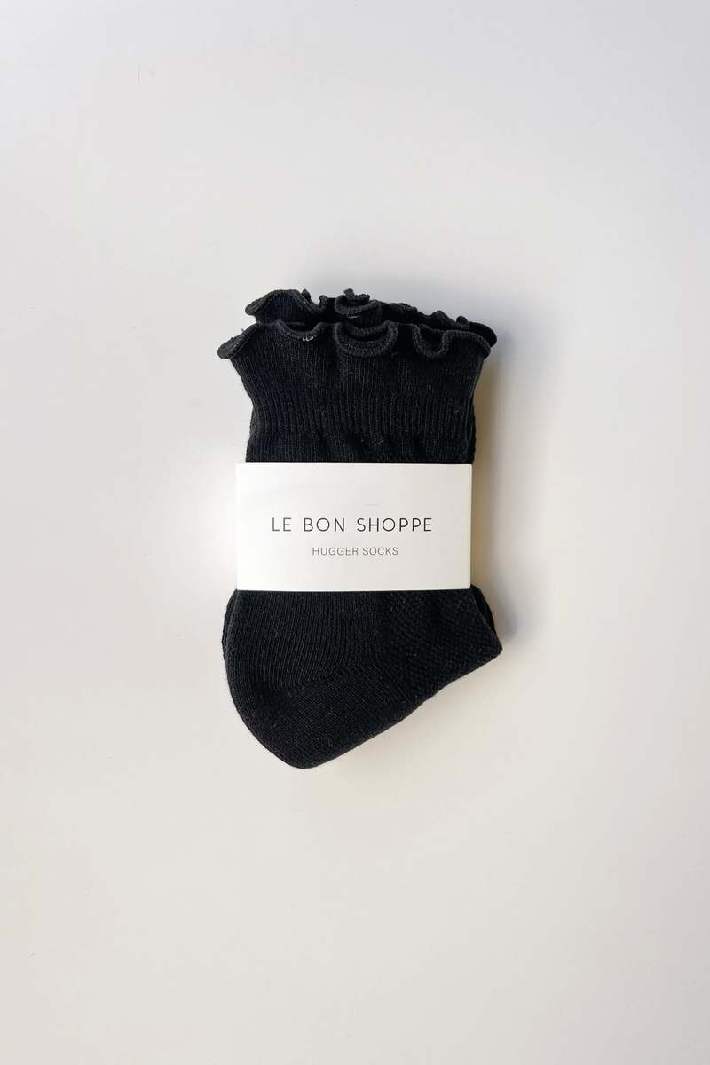 Le Bon Shoppe Ruffled Hugger Crew Socks - Black