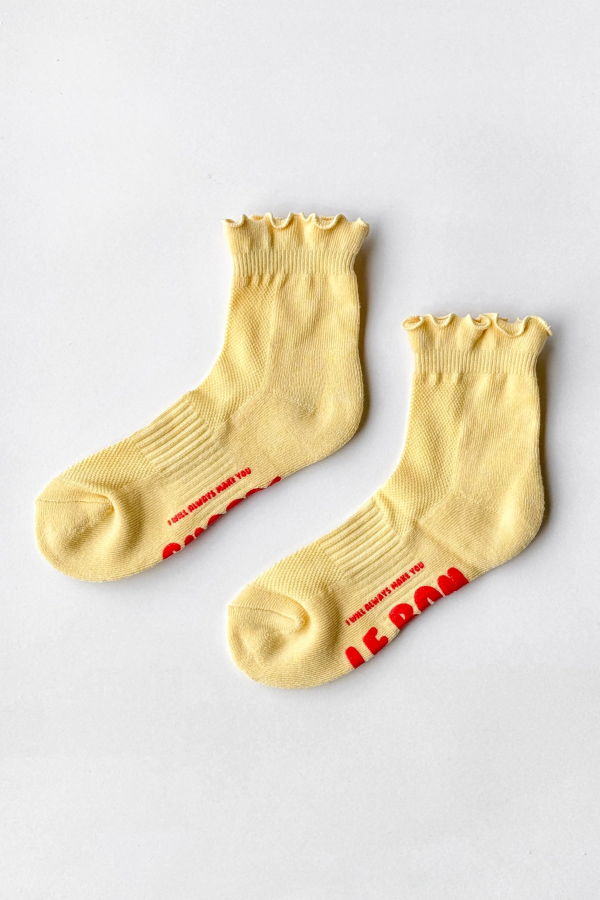 Le Bon Shoppe Ruffled Hugger Crew Socks - BANANA CREAM/RED