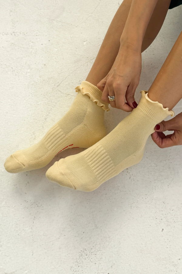 Le Bon Shoppe Ruffled Hugger Crew Socks - BANANA CREAM/RED