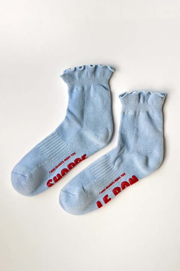Le Bon Shoppe Ruffled Hugger Crew Socks - Periwinkle/Red Le Bon Shoppe Ruffled Hugger Crew Socks - Periwinkle/Red