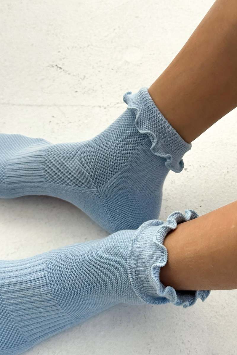 Le Bon Shoppe Ruffled Hugger Crew Socks - Periwinkle/Red
