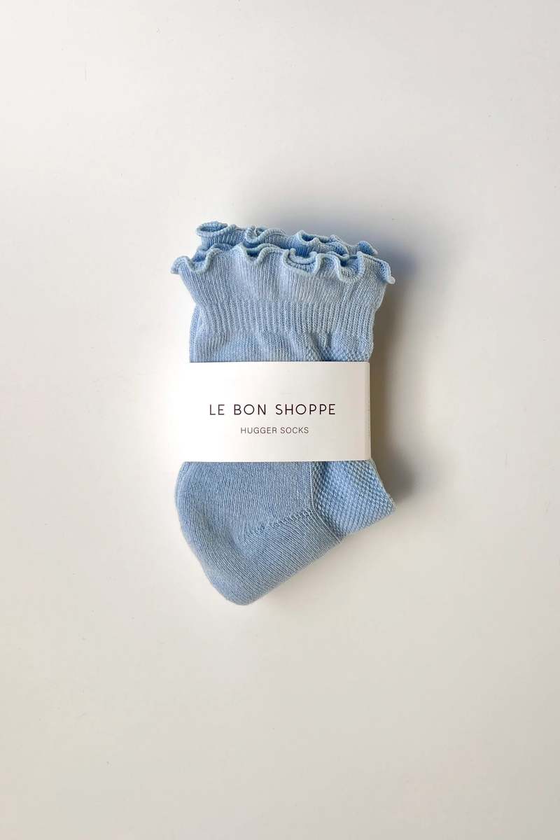 Le Bon Shoppe Ruffled Hugger Crew Socks - Periwinkle/Red