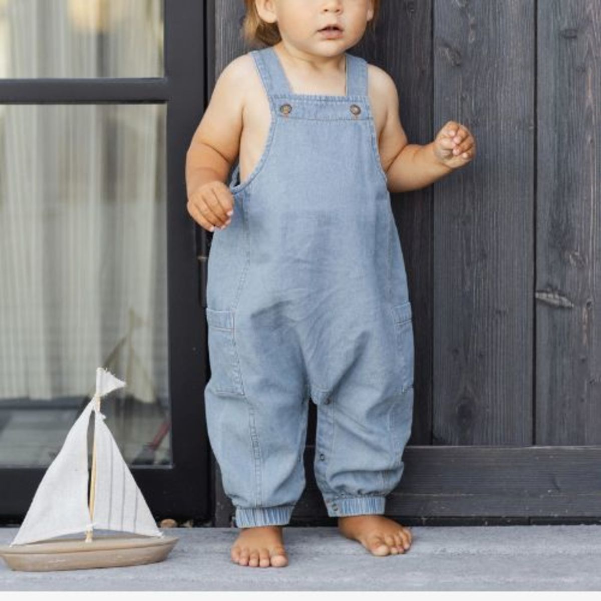 KIDS Rylee + Cru Cargo Baby Overall - Washed Blue - Image 1 of 3