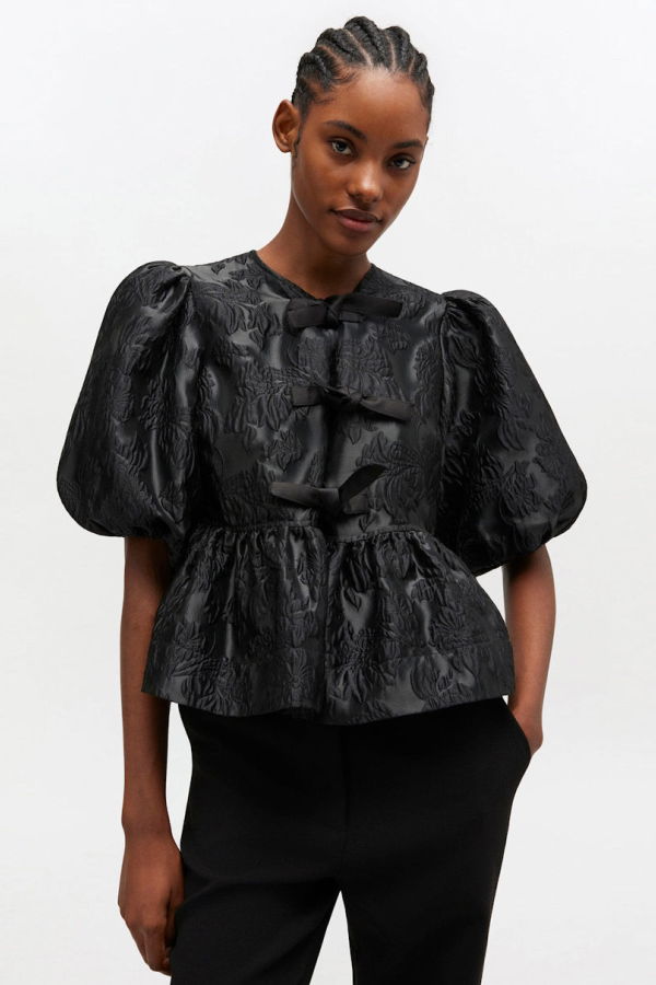 Ganni Satin Cloque Peplum Blouse