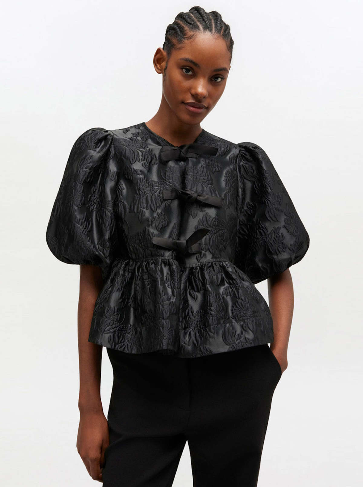 Ganni Satin Cloque Peplum Blouse - Image 1 of 4