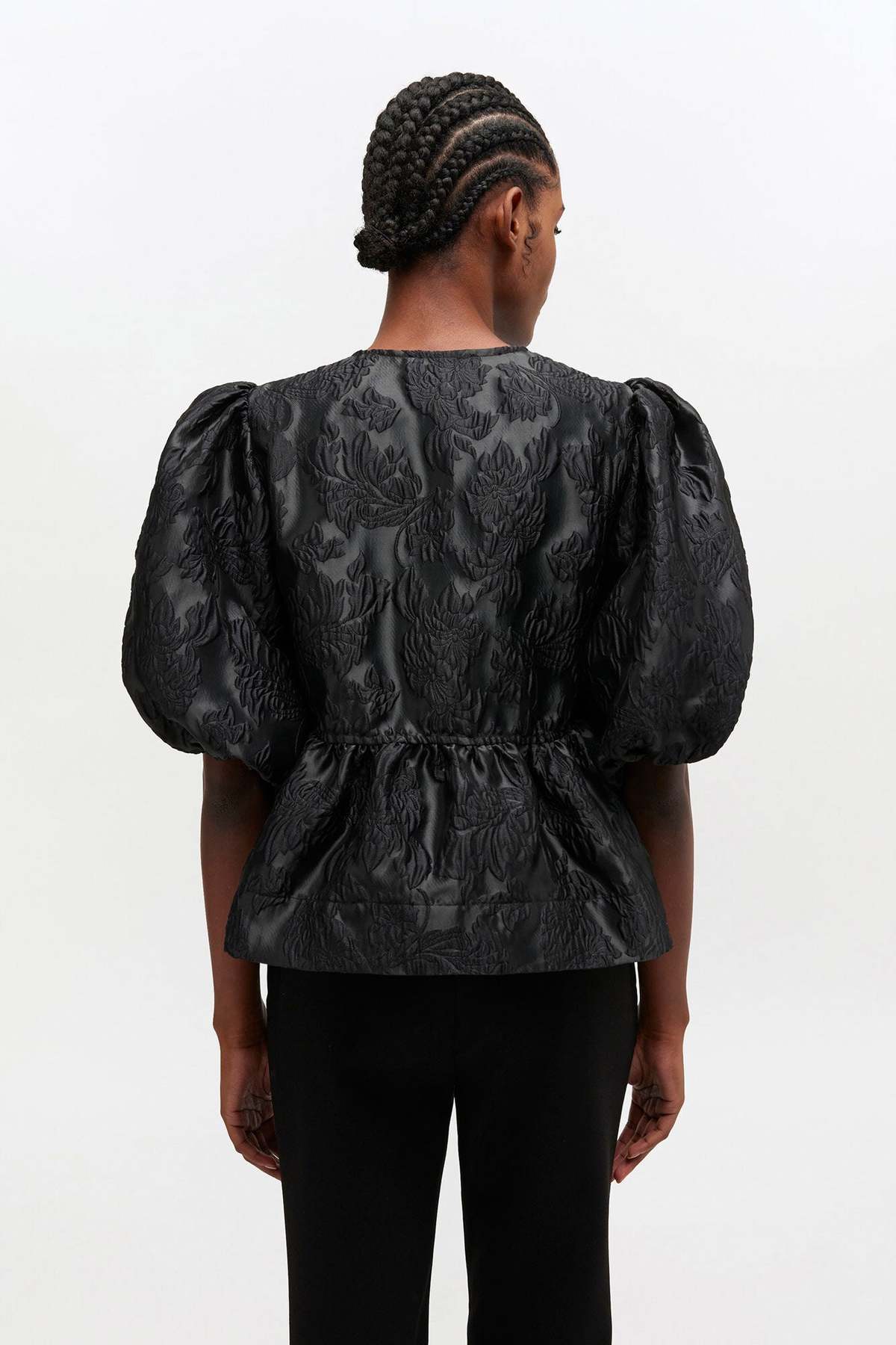 Ganni Satin Cloque Peplum Blouse - Image 3 of 4