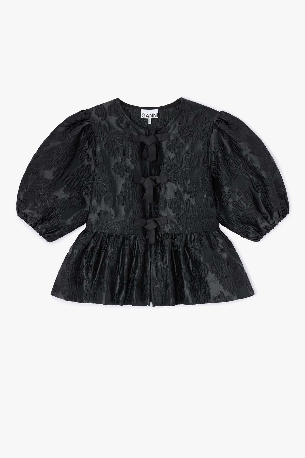 Ganni Satin Cloque Peplum Blouse - Image 4 of 4