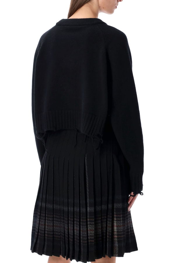 LOW CLASSIC Damaged Wool Blend Cropped Pullover Sweater - Black