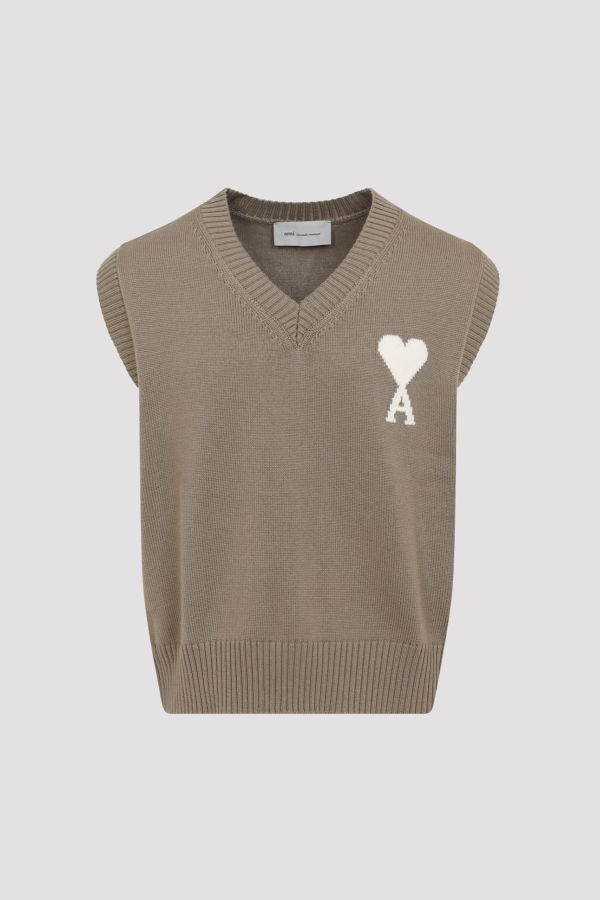 Ami Alexandre Mattiussi Wool And Cotton Vest - Beige Taupe Ecru