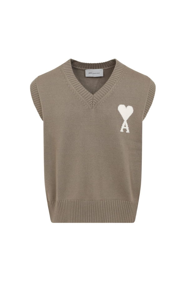 Ami Alexandre Mattiussi Wool And Cotton Vest - Beige Taupe Ecru
