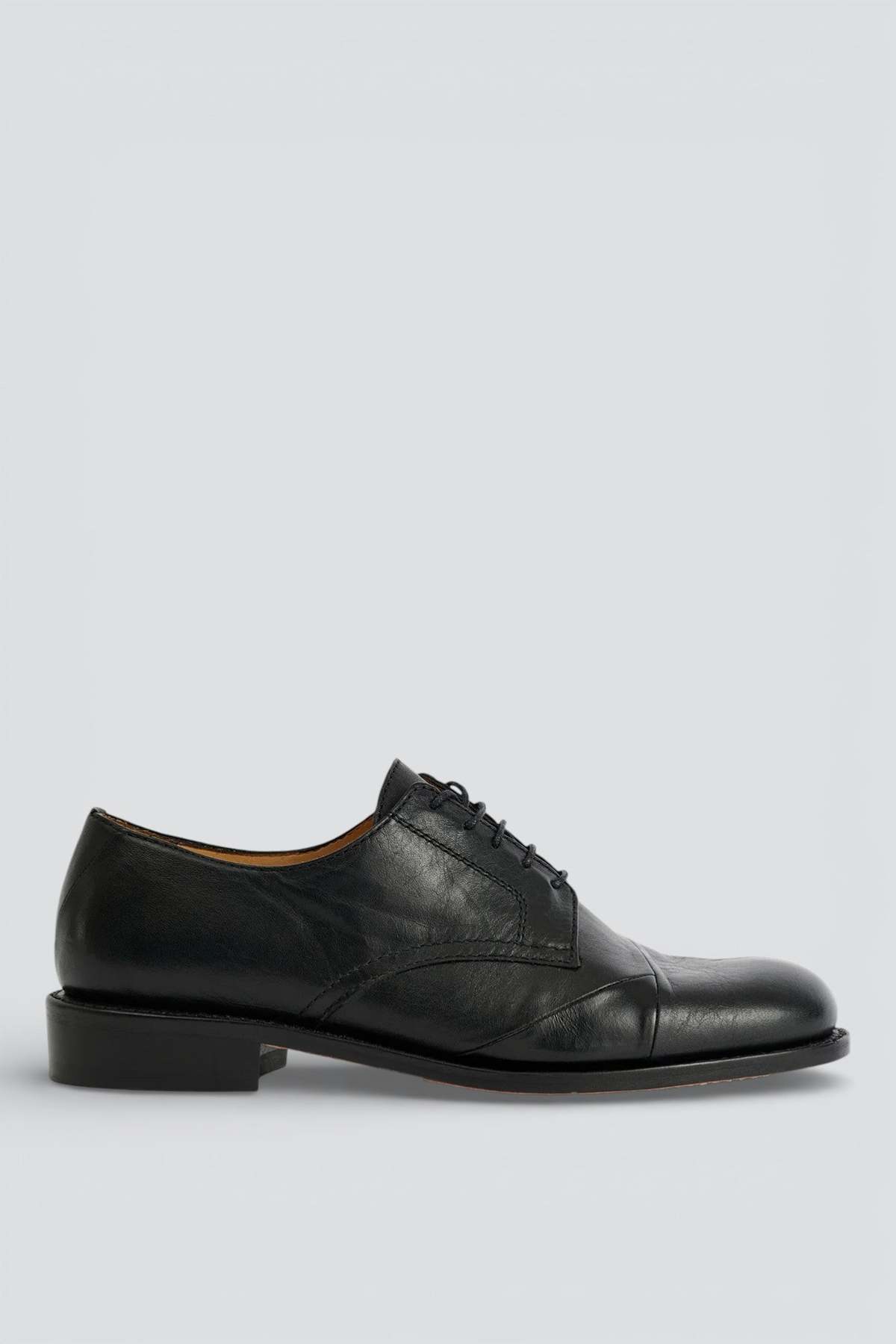 Our Legacy Malleable Black Patched Parade Derby Shoes - Image 1 of 6