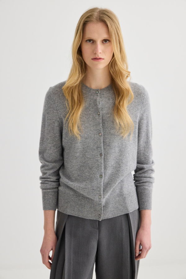 Laing Home Cashmere Crew Neck Cardigan - Grey Marle