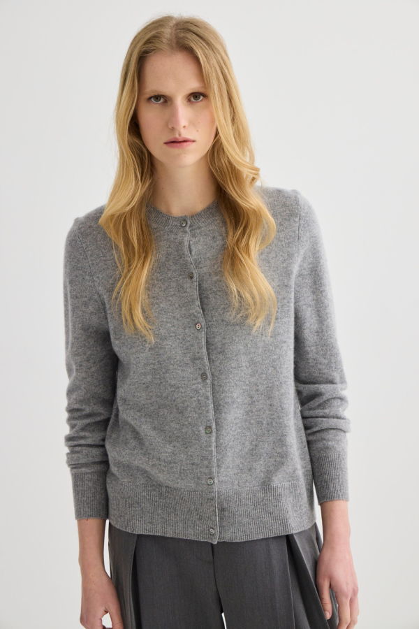 Laing Home Cashmere Crew Neck Cardigan - Grey Marle